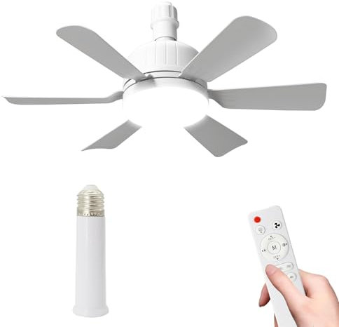 Kouamor 46cm Ventilateurs De Plafond Avec LumièRes TéLéCommande, Ventilateur Plafonds Connecté E27, Ventilateur Plafond Ampoule, 3 Couleurs & 3 Vitesses, Pour Salon Chambre (Blanc+Barre d'extension)