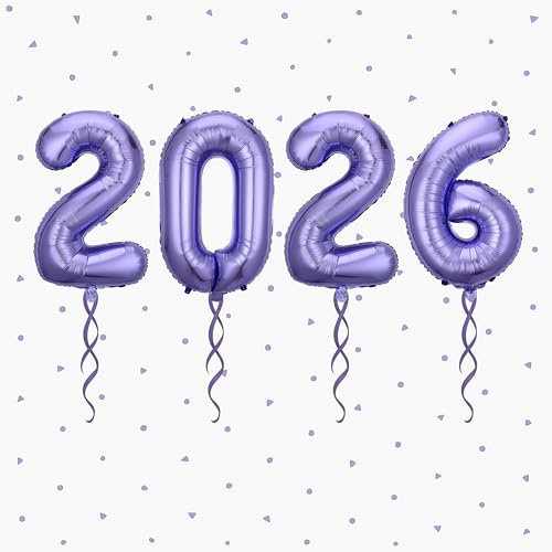 Lot de ballons décoratifs en forme de chiffre 2026 - Taille XXL - Ballons gonflables à l'hélium - Décoration de fête d'anniversaire - Ballons violets