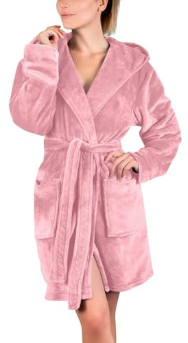 Generisch Bata de felpa para mujer con capucha y bolsillos, suave y cálido, bata de casa, kimono, bata de baño, lana de flanela, ropa de casa, bata de satén, ropa de dormir para otoño e invierno, O