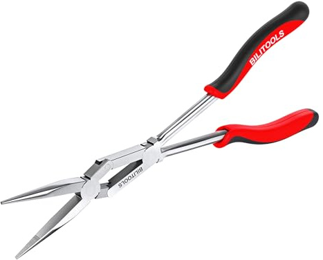 BILITOOLS 13 Extra Long Needle Nose Pliers, Double Joint Long Reach Pliers with Serrated Jaws, Extended Reach Long Nose Pliers for Tight Space Access