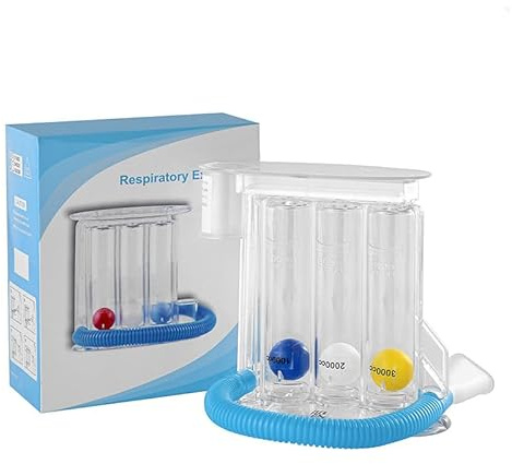 Allenatore respiratorio polmonare, sistema di 3 camere, problemi respiratori, efficace allenamento polmonare e tecnica respiratoria, strumento per la respirazione profonda, trasparente, polmonare