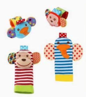 4 unidades de calcetines sonajeros para bebé con correa para la muñeca, animales blandos, sonajeros para recién nacidos, calcetines para sonajeros de muñeca, juguetes para bebés de 0 a 12 meses, niñas