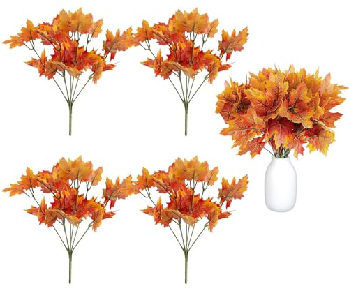 TENGWA Konstgjorda höstblommor höstdekoration 4 stycken höstbuketter konstgjord eukalyptus 30 cm höstdekoration lönnlöv höstsimulering plast höstblad för inomhus utomhus trädgård bord gul