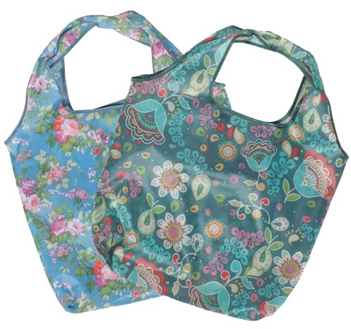 AUTSUPPL Borsa Riutilizzabile in Poliestere 2 Pezzi Resistente e Portatile per Spesa e Picnic All'aperto, Borsa Pieghevole Ecologica per Trasporto Comodo