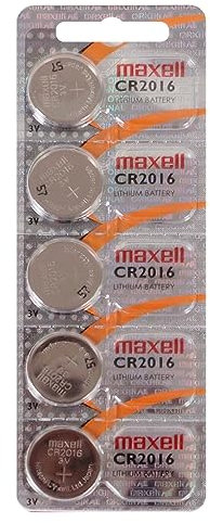 Maxell, Pila Botón Litio CR-2016, Pack 5 unidades