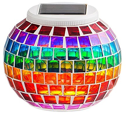 SUAVER Solar Powered Mosaic Glass Ball Garden Lights,Color Changing Solar Table Lamps Waterproof Automatic Operation Solar Outdoor Lights for Christmas,Home,Yard, Patio Decorations (Rainbow)