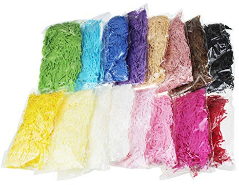LJY 320 g buntes Bastpapier und Schnüre geschreddert knittertes Konfetti für DIY Geschenkverpackungen und Korbfüllungen