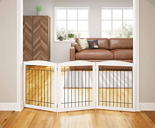 PAWLAND Extra Wide Dog gate for The House, Doorway, Stairs, Freestanding Foldable Wire Pet Gate, Pet Puppy Safety Fence, 30 Height (White, 3 Panels)