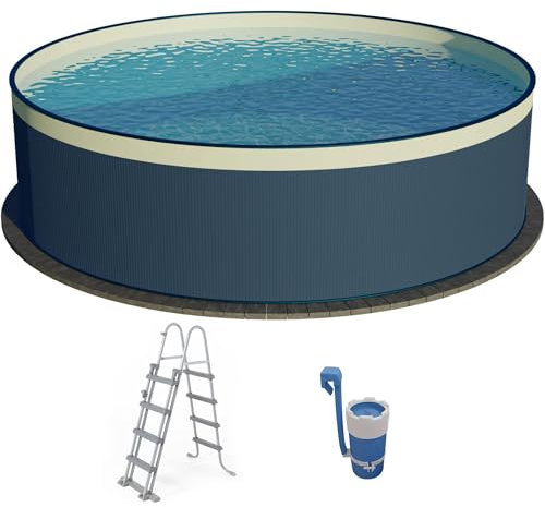 Stahlwandpool Set (3-teilig) hoch rund 350 x 90 cm, Stahl 0,3 mm anthrazit Folie 0,2 mm Sand