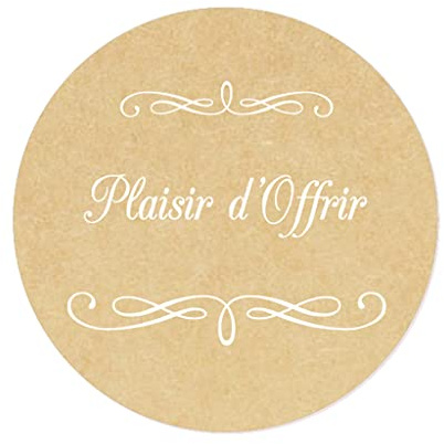 100 STICKERS 'Plaisir d'Offrir' Autocollants cadeaux - Calligraphie courbe romantique Mariage étiquettes 40MM pour faveurs de Mariage/Baptême/Noë/fête/cartes/dragees - UNI 325 (004)