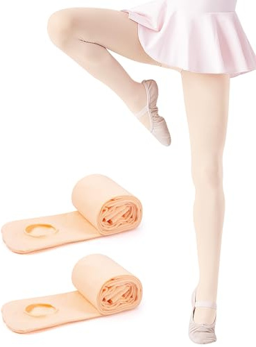 Kiiwah 2 Paires Collant de Danse Fille Classique Chair, Collant Danse Enfants Fille en Doux Léger Anti-Rayures Tissu Velours pour Cours De Danse, Spectacle, École, Tenue Quotidienne, Fête (S/M/L/Xl)