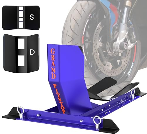 GRAND PITSTOP Cuneo universale per Crusier, moto sportive e da cross, supporto per moto resistente per rimorchio, completamente regolabile, staccabile, pieghevole (dimensioni pneumatici da 33 a 66 cm)