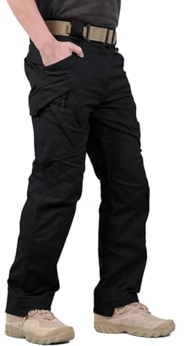 Hiwise Men's Ripstop Tactical Pants Water Resistant Stretch Cargo Pants Lightweight EDC Hiking Work Pants (Black, 36WX30L)