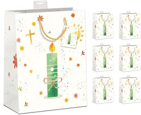 PremiumLine Geschenktüten für religiöse Anlässe 6 Stück edle Geschenktaschen DIN A4 Tragetasche Large Geschenkbeutel für christliche Kirchengeschenke Kommunion Konfirmation Hochzeit Taufe