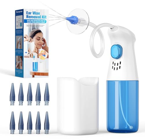 Ear Wax Removal Kit, Qimic Ear Cleaner, Ear Wax Remover for Safe Effective Ear Irrigation Flushing, Complete Ear Cleaning Kit Features 10 Replaceable Tips for Home Use