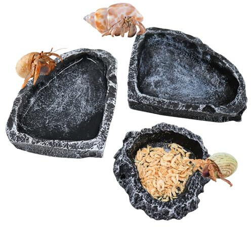 3 Pack Reptile Food Dish, Resin Hermit Crab Food & Water Bowl, Reptile Feeding Food Dish Kit, Tank or Aquarium Accessory, Suitable for Turtle Lizard Hermit Crab Snail Bearded Dragon Leopard Gecko