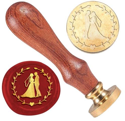 DELORIGIN Bride and Groom Wax Seal Stamp, 1 Brass with Wooden Handle