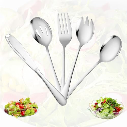 FISH DRAGATE 5 pcs posate insalata,cucchiai da portata,cucchiai forchette acciaio inox,set di posate da insalata in acciaio inox,con coltello per avocado,utensili da cucina,per cucina, hotel