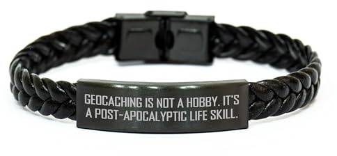Geocaching Interlaced Leather Bracelet, Funny Quote, Mother's Day Unique Gifts from Friends to Women, Geocaching Accessories, Post-apocalyptic Life Skill