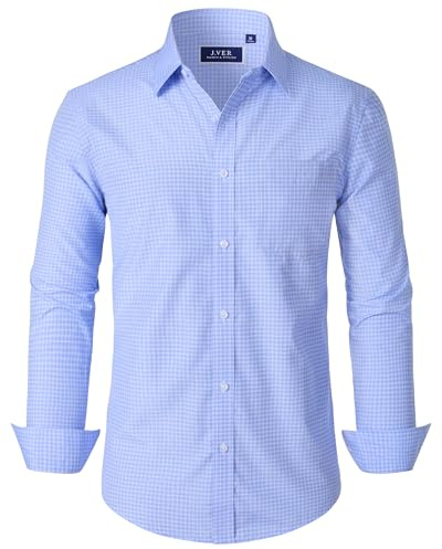 J.VER Dress Shirts for Men Button Down Long Sleeve Shirt Business Casual Regular Fit Cotton Plaid Tops with Pocket Light Blue XL