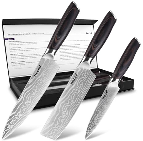 hecef 3-Piece Chef Knife Set - High-Carbon Steel with Double Bolster