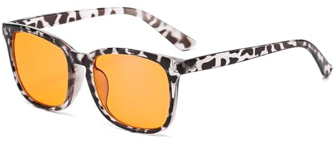 Long Keeper Lunettes Conduite de Nuit pour Homme Femme Lunettes de Soleil Rétro à Lentille Orange Lunettes Vision Nocturne pour la Pêche Sports Cyclisme (Vision Nocturne Léopard Blanc)