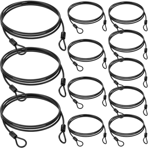 Fiada 12 Pack Security Cable Luggage Lock with Loops 4 ft 3mm Braided Steel Coated Bike Cable Wire Double Loop Anti Theft Safety for U Lock, Padlock and Disc(Black)