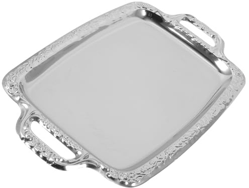 IWOWHERO Elegantes Vintage Brot serviertablett aus Metall Rechteckiges Silbernes Deko tablett Leichtes Gesundes Material für Küche Restaurant und Obstpräsentation