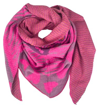 kennydoo großer Dreiecksschal mit Leoparden und Herzen Muster für Damen, XXL Schal für Herbst & Winter SW175 Leo (pink)