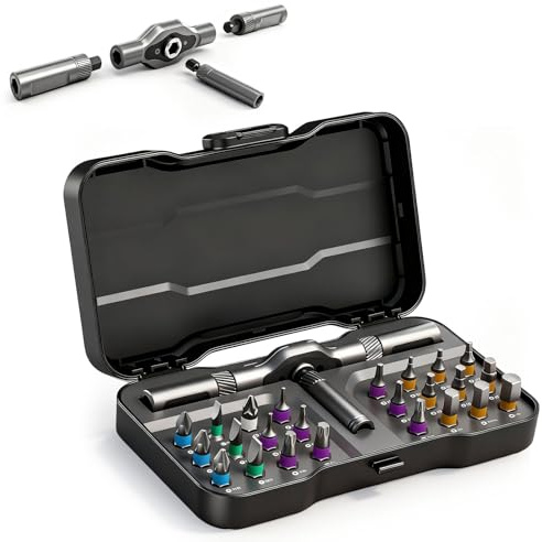 Set di cacciaviti a cricchetto 24 in 1 – Mini cricchetto e cacciavite magnetico con punte S2, manico ergonomico in alluminio, set di cacciaviti a cricchetto Magsnap per bicicletta, mobili e