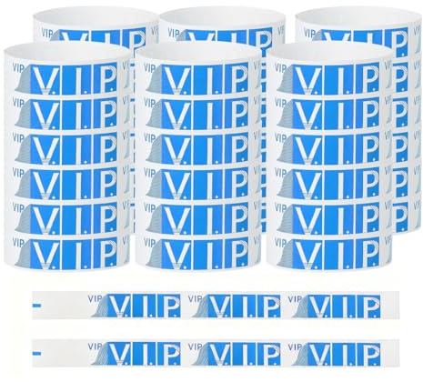 YUVKIN 100 Pulseras VIP para Eventos, Pulseras de Fiesta, Brazaletes Impermeables, Pulseras de Identificación y Seguridad para Control de Acceso en Fiestas y Eventos (19 x 255mm) (Azul)