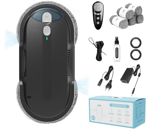 HIXZAP Robot Lavavetri,4800-6400pa Robot Lavavetri Automatico con Doppio Getto D'acqua,3 Modalità di Pulizia,Rilevamento Intelligente dei Bordi,Telecomandoe 10 Panni (Nero) (Nero)