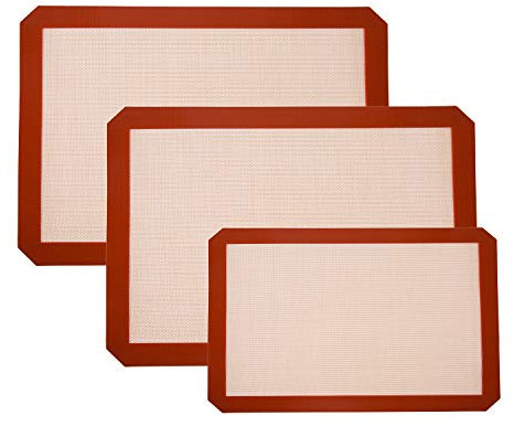 Tappetino da forno in silicone, antiaderente, antiscivolo, lavabile, riutilizzabile, resistente al calore, senza BPA, per biscotti, pizza, pane, macaron, pasticceria, 3 pezzi