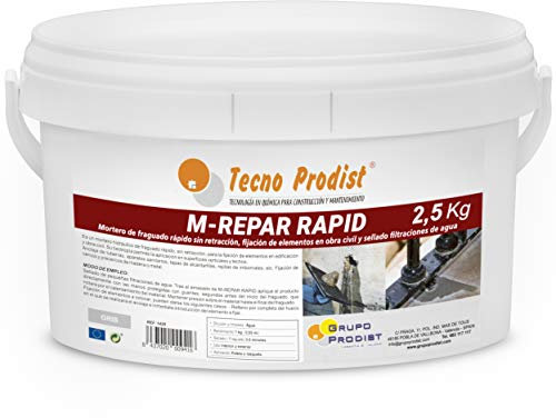 M-REPAR RAPID de Tecno Prodist - 2,5 kg - Mortier à friture rapide sans rétraction, fixation d'éléments en œuvre civile et étanchéité de filtrations d'eau. Couleur : gris.