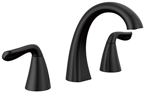 Delta Arvo Matte Black Bathroom Faucet 3 Hole, 8 Inch Widespread Bathroom Sink Faucet for Vanity, Push-Pop Drain Assembly, Matte Black 35840LF-BL