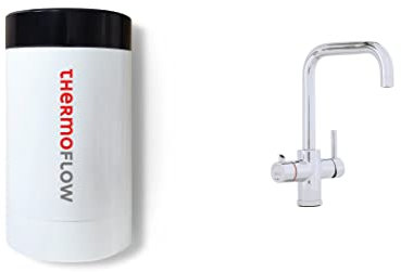 Thermoflow 100E eckige Kochendwasser Armatur/bis zu 100°C heißes Wasser / 5 liter Speichervolumen/inkludiert komplettes Zubehör zum Anschluss/Steckerfertig mit Schuko-Stecker