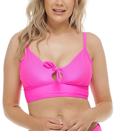 Body Glove Women's Olivia D, Dd, E, F Cup Bikini Top Swimsuit with Adjustable Tie Back, Bubble Gum Neon, D