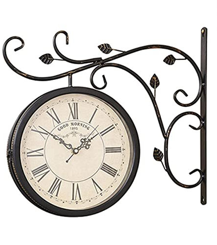 SBTXHJWCGLD Orologio da Stazione Impermeabile Nero Vintage per corridoi da Giardino Veranda Stazione ferroviaria, Orologio da Stazione Orologio da Parete a Doppia Faccia Orologio da Parete Oro