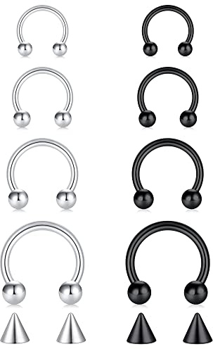 Briana Williams 8 st 16 g septum näsringar hästsko rostfritt stål gångjärn klicker fängslad pärlring läpppiercing smycken, Rostfritt stål