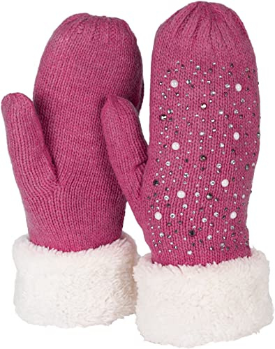 styleBREAKER Moufles tricot femme strass et perles | Doublure polaire thermique, coupe élastique pour 16-21 cm (taille 6-8), sans coutures gênantes.