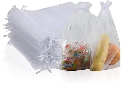 Pack of 20 Organza Gift Bags, 7 x 9 cm/2.7 x 35 Inches, Jewellery Pouches Organza Bag, Drawstring Bags, Small Party Sweet Bags For Birthdays and Weddings, Parties, Christmas, Gift Wrapping (White)