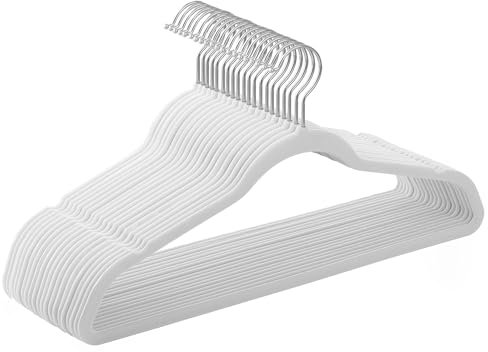 SONGMICS Kleiderbügel Samt, 20er Set, Bügel, Jackenbügel, 41,5 cm breit, Anzugbügel, dünn, gut belastbar, um 360° drehbarer Haken, für Mäntel, Hemden und Anzüge, weiß CRF026W20