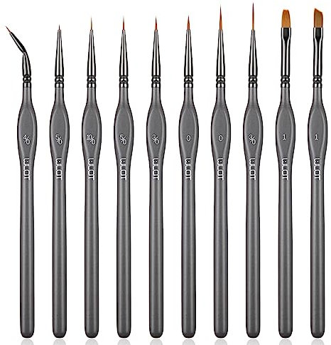 Pinselset Malen – Feine Detail Pinsel für Acryl Aquarell Modellbau,10 Stück Malpinsel Set für Künstler | ideal für Acrylfarben Wasserfarben Miniaturen und Nageldesign（Grau）