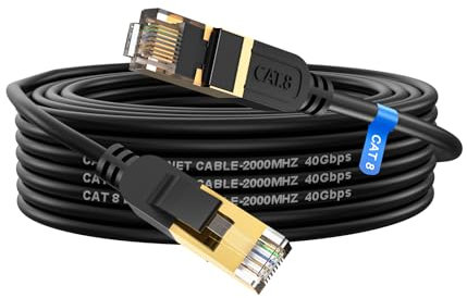 cat gruciso Câble Ethernet Cat8 5m, 26 AWG, 40 Gbit/s, 2000 MHz - Compatible avec Cat7/Cat5/Cat5e/Cat6/Cat6e, Connecteur RJ45 plaqué or - Câble Internet haut débit pour jeux, streaming et utilisation