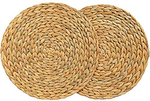 FYOBOT Lot de 2 Sets de Table Rond en Jacinthe d'eau, Napperons de Table en Osier Tiss¨¦ de Qualit¨¦, 38 Cm
