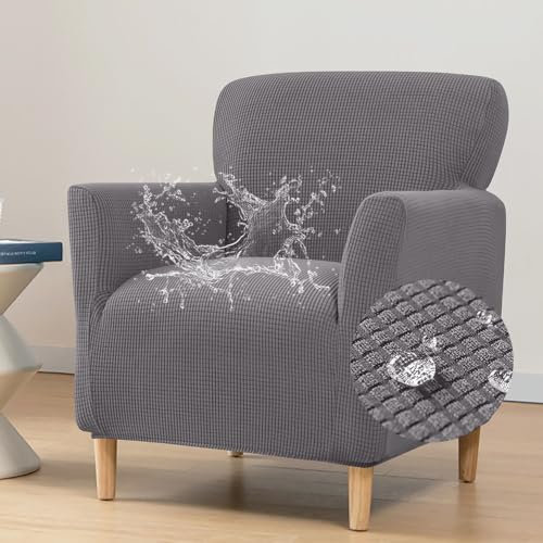 Highdi Stretch Sesselbezug aus Wasserdichter Jacquard Sesselhusse Sesselschoner rutschfest Sofa Überzug 1 Sitzer mit Armlehnen, für Relax-Sessel, Cocktailsessel, Clubsessel (Dunkelgrau)