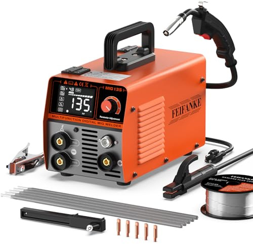 FEIFANKE 135A MIG Welder, Potable Stick/Lift TIG/Flux Core MIG 3 in 1 Multiprocess Flux Core Welding Machine 110V Large LED Display Inverter Welder Full Kit