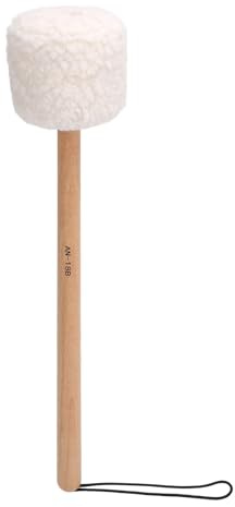Maillet en Laine, Manche en Bois de Hêtre, Grand Bâton de Tambour avec Corde de Queue Noire Sécurisée pour Tambours Gongs