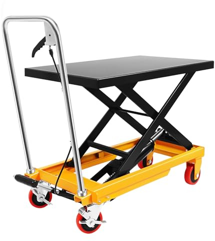 FXEIPOL Hydraulic Lift Table Cart, 500 LBS Scissor Lift Table, 28.5 Lift Height Manual Scissor Lift Table with 4 Wheels, Elevating Hydraulic Cart for Factory, Supermarket (Black)