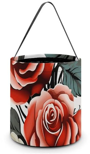 Secchi per dolcetto o scherzetto di Halloween floreale con rose edera con foglie Secchio per caramelle primaverili riutilizzabili Halloween Bakset Tote Bag per bambini Forniture per feste Bomboniere
